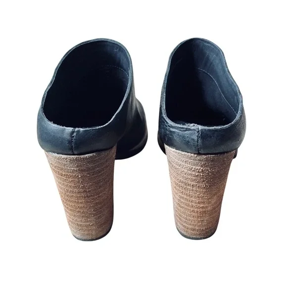 Kork-Ease Black Leather Stacked Block Heel Mule Booties Womens 7.5M - Picture 5 of 12